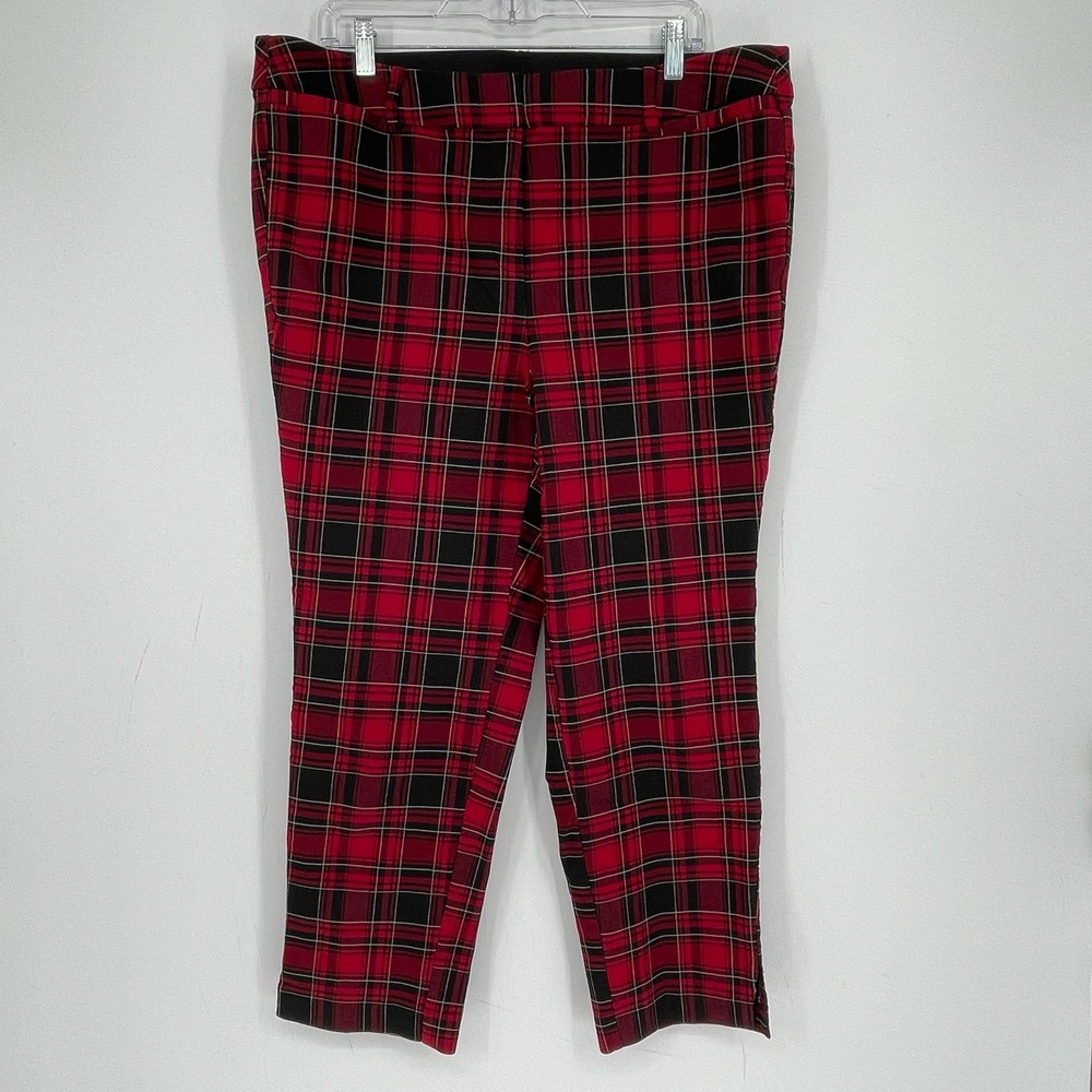 Lane Bryant Women's Red Black Plaid Stretch Ankle Trousers Pants Plus Size 20